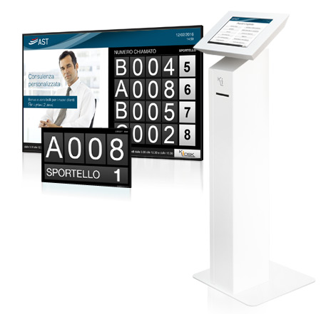 totem di gestione code elegante per banche
